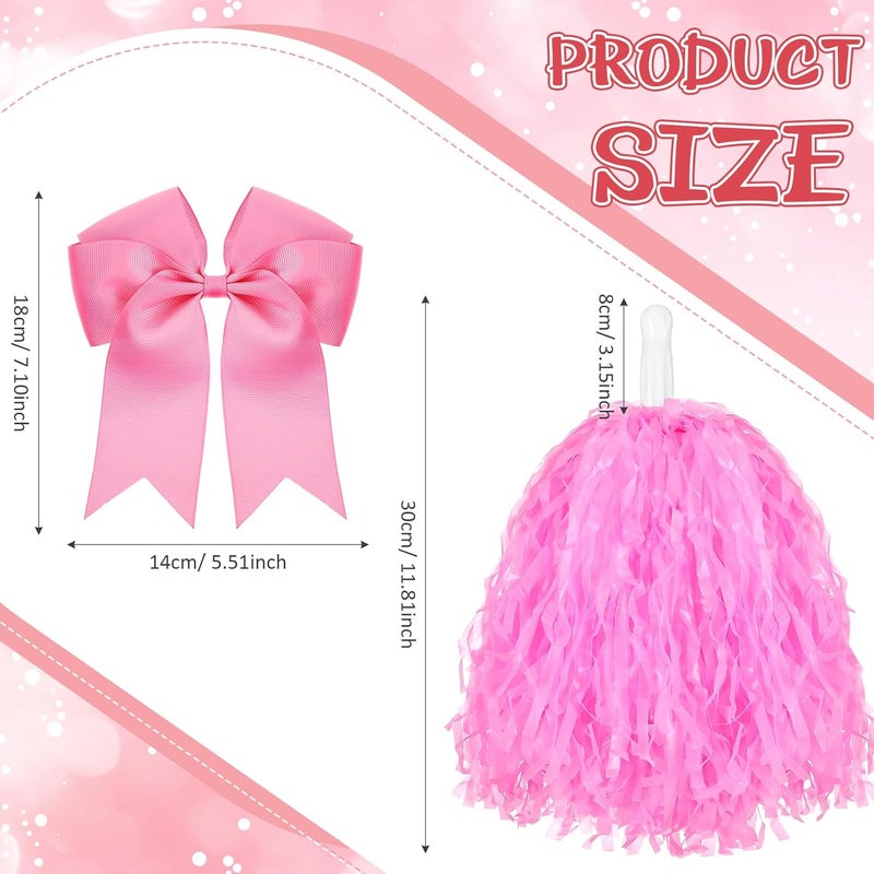 Knitgrip 4 Pcs 10" Cheerleading Pom Poms Large Cheerleader Hair Bow for Girl Set Cheer Pompoms Cheerleading Accessories for Dance Sports Events Party Basketball Football Team - Image 2